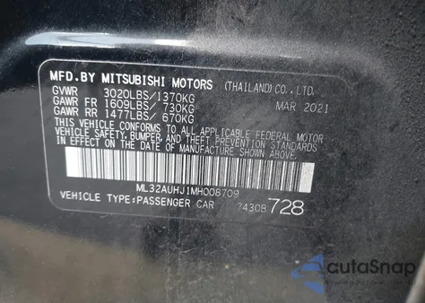 2021 Mitsubishi Mirage Carbonite Edition/Es/Le из США, поврежденный, VIN ML32AUHJ1MH008709